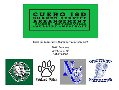Cuero Coop/SSA includes Cuero Meyersville Nursery & Westhoff at 960 E. Broadway Cuero TX 77954 call 361-275-1900 mascot shown